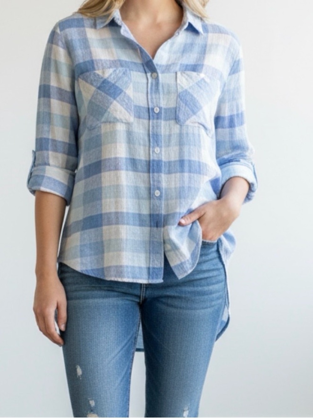 SANCTUARY - TOMMY SHIRT light blue and white checkered Size medium